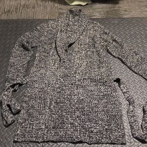 Black and White Knit Open Front Cardigan With Belt